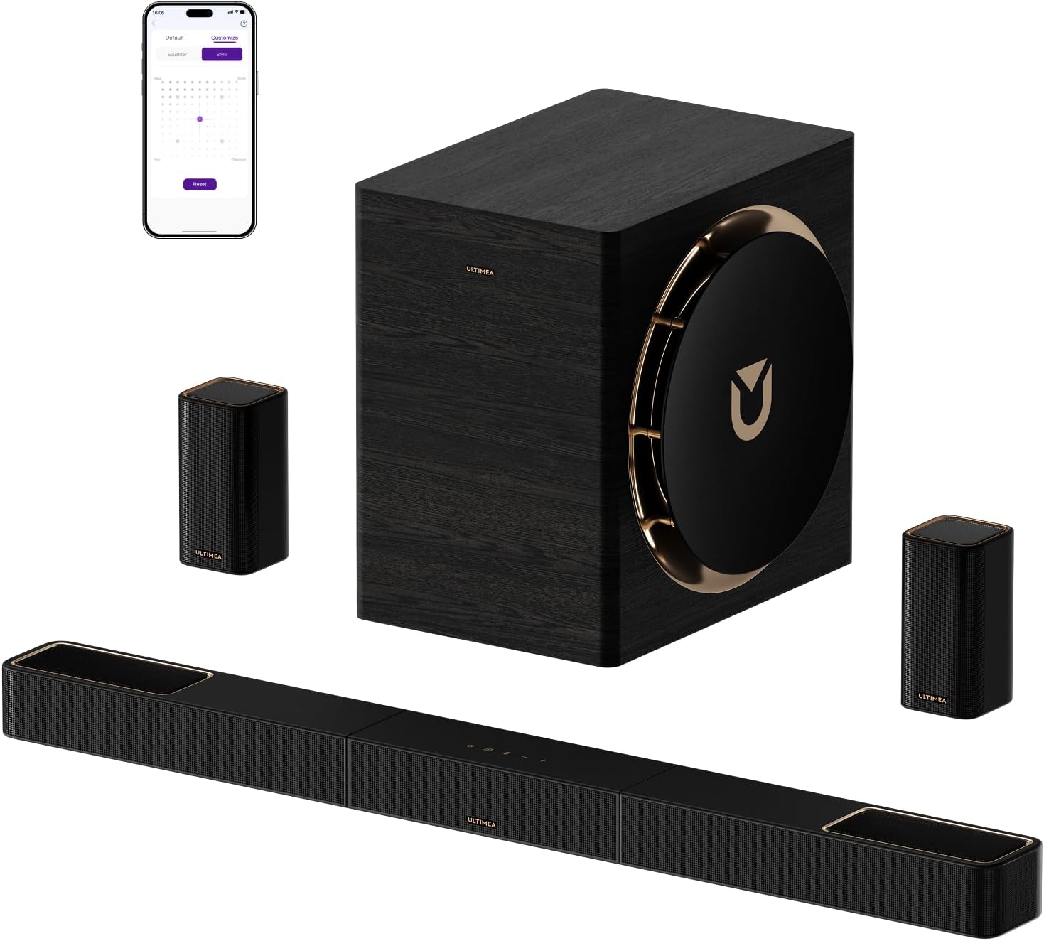 ULTIMEA 5.1.2ch Soundbar with Dolby Atmos, Up-Firing Upper Speakers, Wireless Subwoofer and 2 Rear, 460W, HDMI eARC, BT 5.4, Skywave F40 Boom Home Theater System