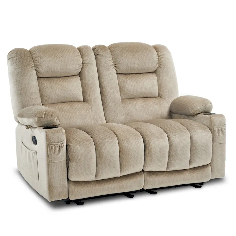 MCombo Power Reclining Loveseat Sofa with Heat and Massage, Fabric PR648