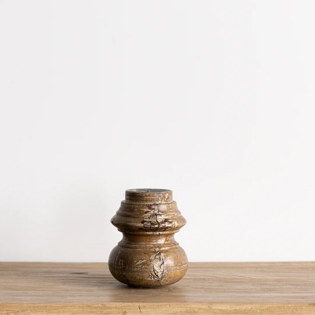 Vintage Glazed Wooden Candle Holder