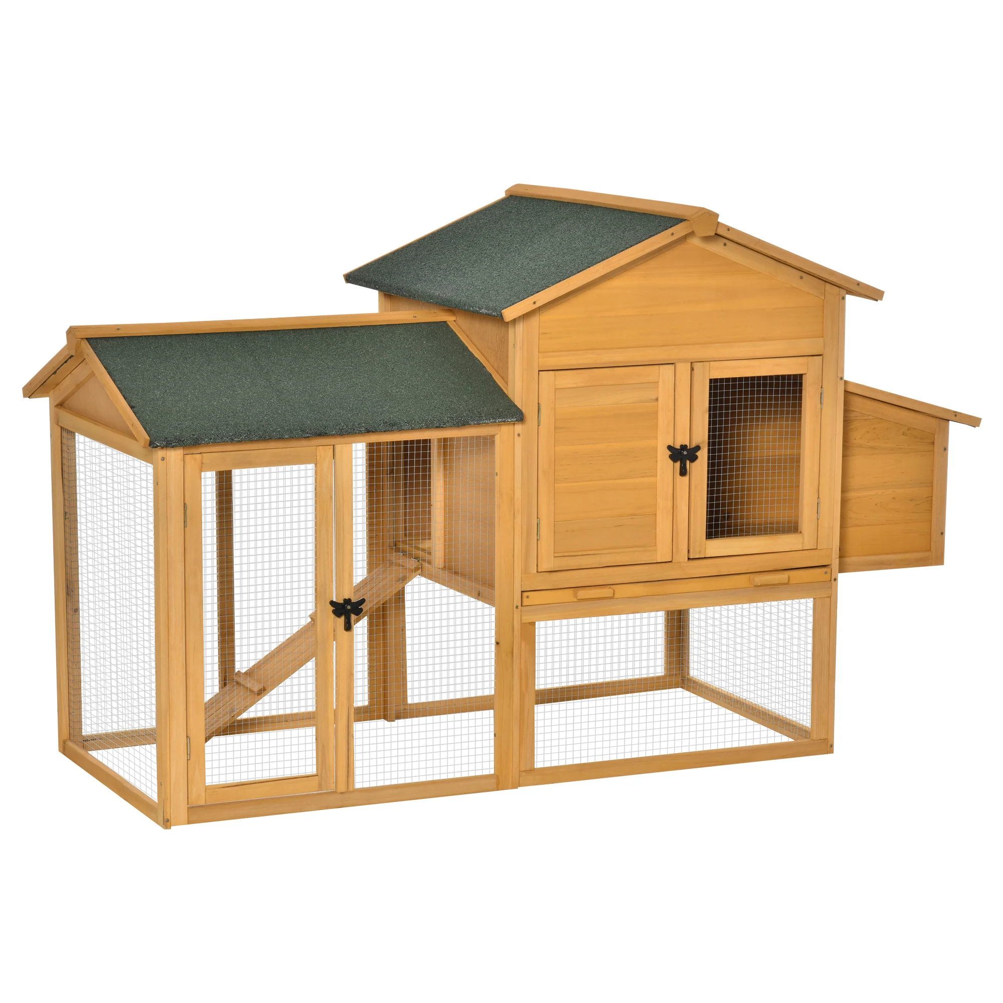 Easycomfort Gabbia per Galline con Casetta e Area Aperta, Nido con Tetto Apribile e Rete Metallica, Pollaio in Legno Giallo, 168x75x103cm