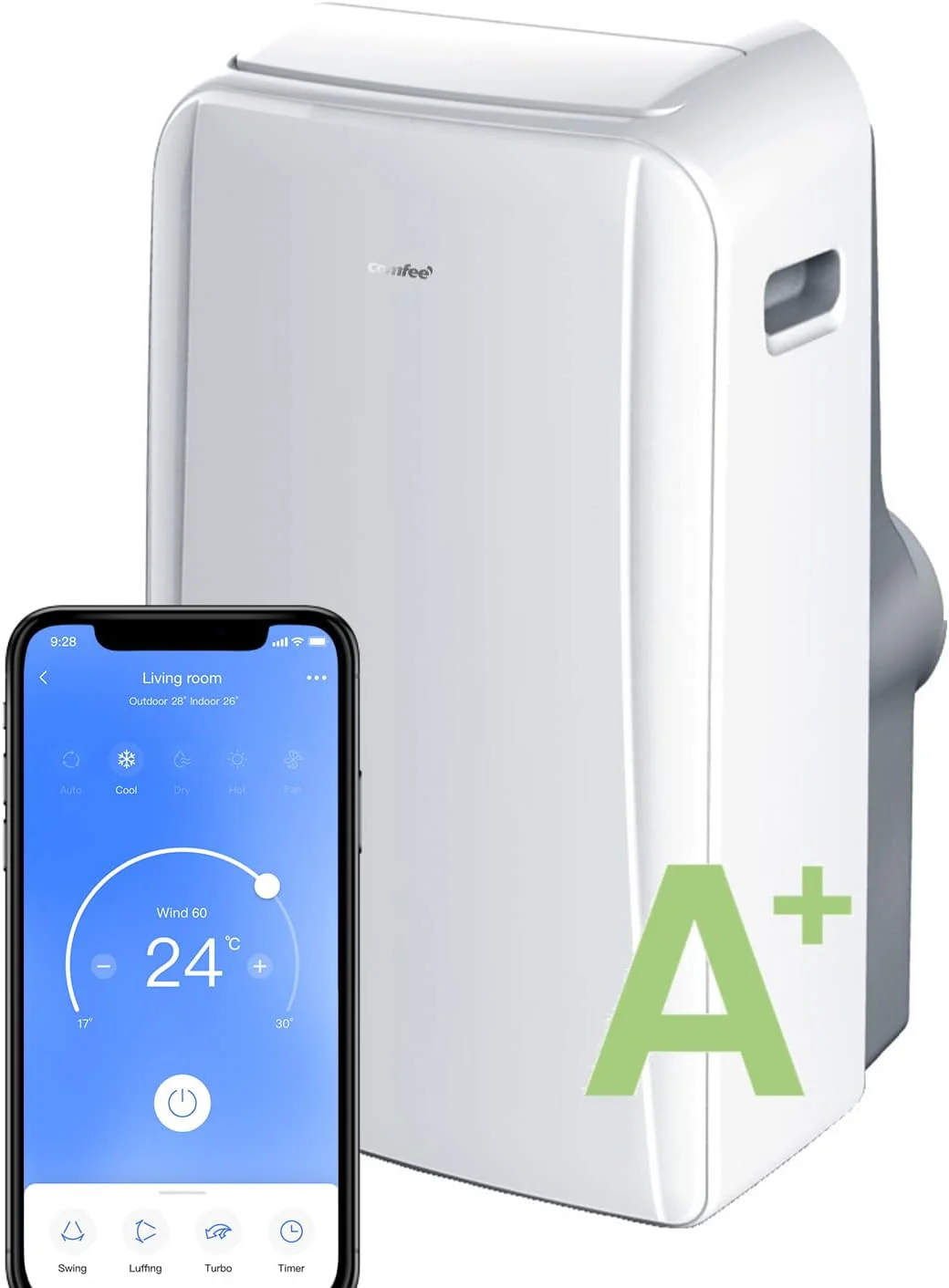 Comfee Mobiles Klimagert Easy Cool 2.0, 7000 BTU 2,0kW, Kühlen&Ventilieren&Entfeuchten, Raumgre bis 68m(25㎡), APP-Steuerung/Alexa/Google Home/IFTTT, Mobile Klimaanlage mit Abluftschlauch
