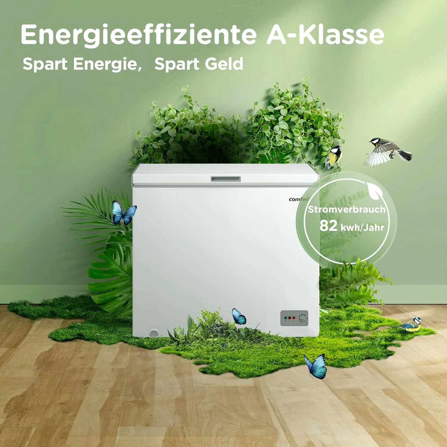 Comfee RCC100WH2(E) Gefriertruhe/169 kWh/Jahr/85cm hoch/99L/38dB/Geringe Lautstärke/Hoch effizientesD-förmigesRohr/Geeignet für verschiedene Einsatzszenarien/Einstellbarer Temperaturregler/Weiß