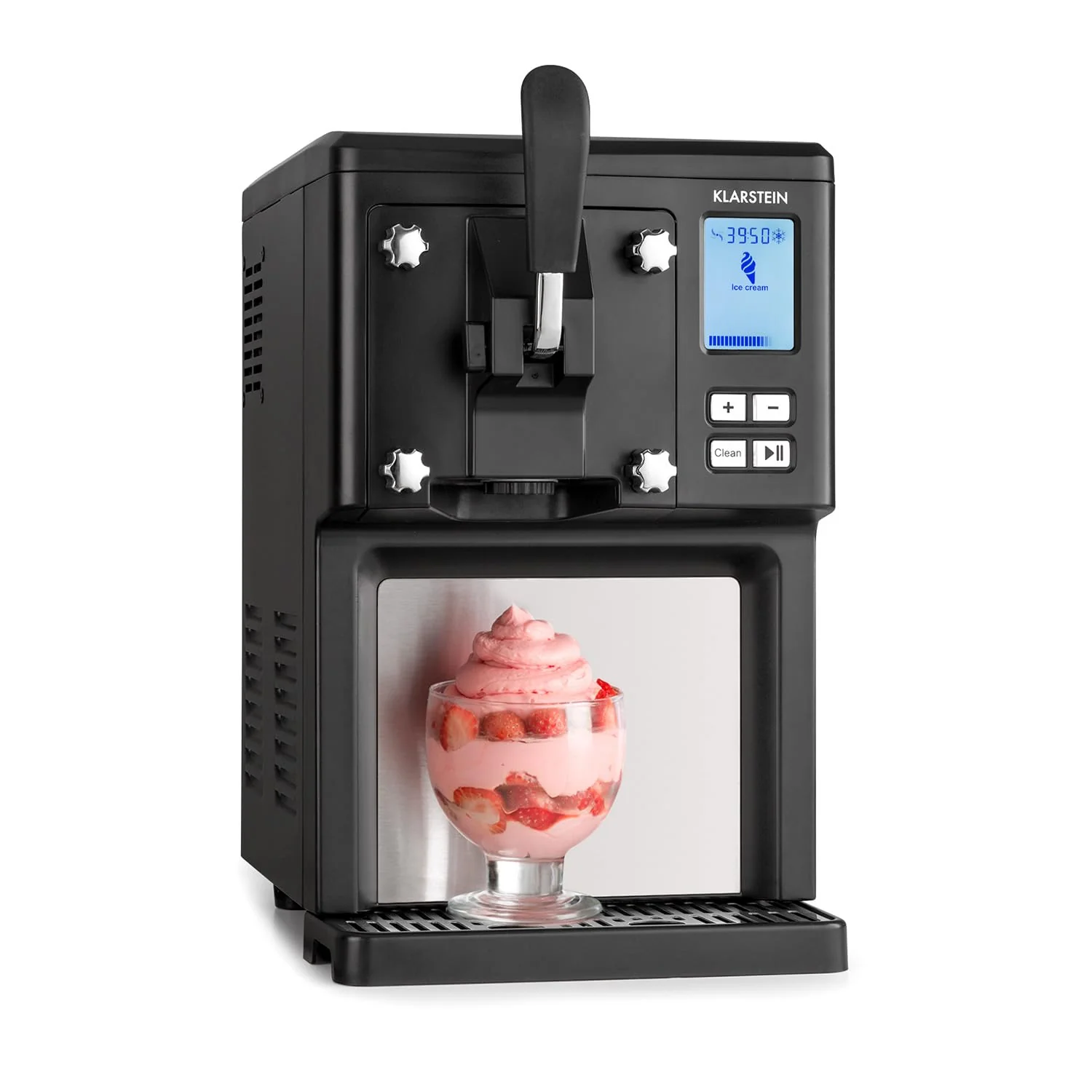 Klarstein Sweet Sundae - macchina per gelato, capacità 1,5 litri, con compressore autocoooling, 200 watt, sistema di erogazione, funzione di mantenimento freddo automatica fino a 3 ore, funzione di pulizia automatica, acciaio inox, colore nero