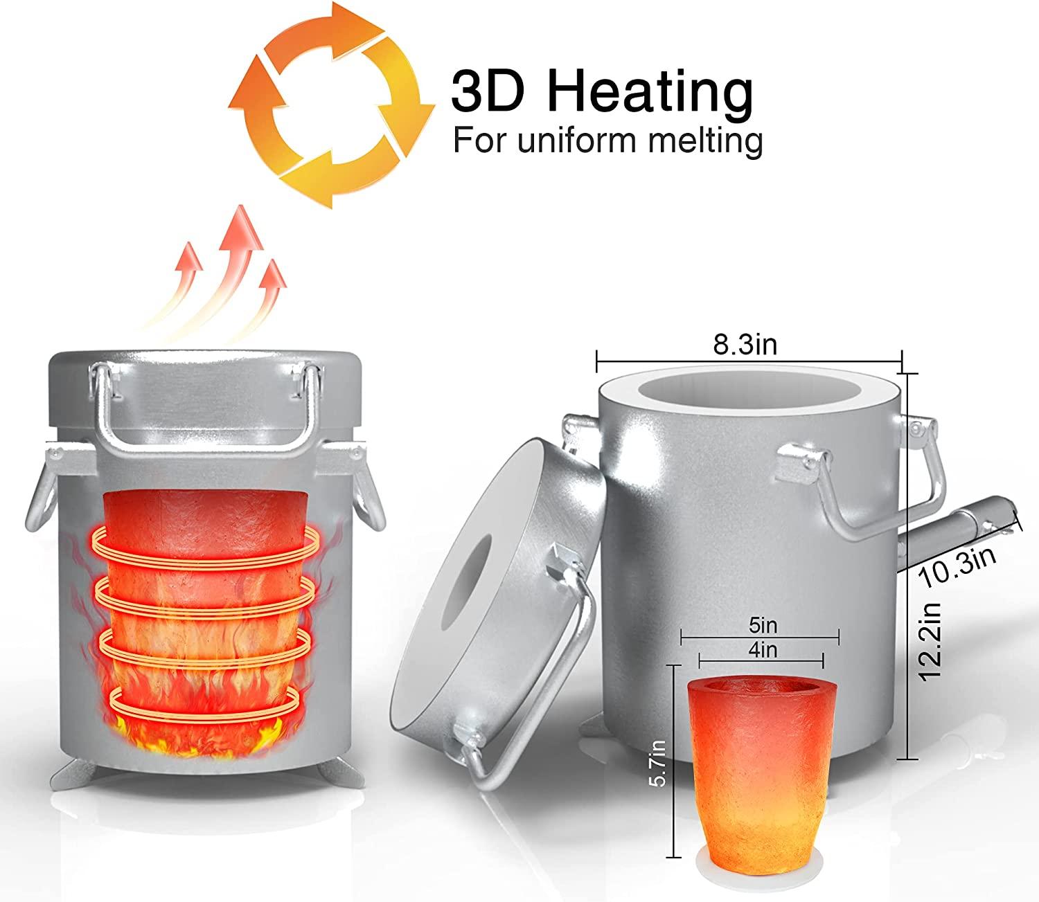 Propane Melting Furnace Kits, 6kg(13LB) Graphite Crucible, Up to 2372��F, Made of Steel Barrel, Smelt Metal,with Goggles and High Temperature Gloves