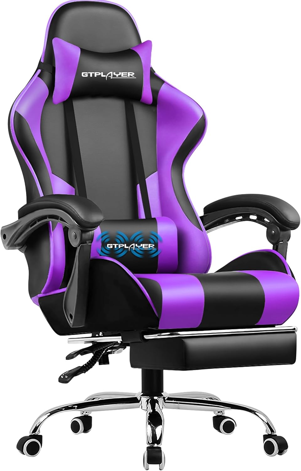 GTPLAYER Gaming Chair, Computer Chair with Footrest and Lumbar Support, Height Adjustable Game Chair with 360  -Swivel Seat and Headrest and for Office or Gaming (White)