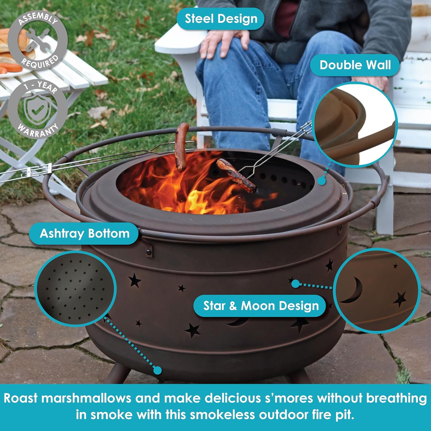 Sunnydaze 30-Inch Cosmic Smokeless Wood-Burning Fire Pit with Cover and Poker - Steel Outdoor Smokeless Fire Pit for the Backyard