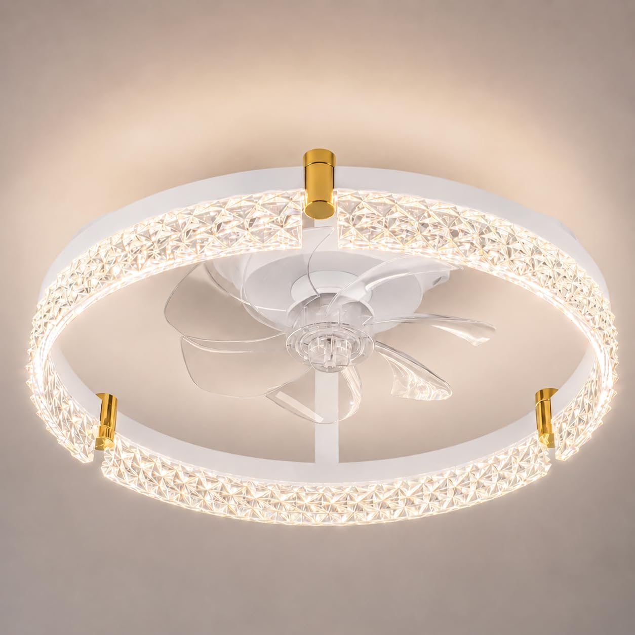 Airwit 50cm Deckenventilator mit Beleuchtung, Lampe mit Ventilator in Glasoptik, Deckenlampe mit Ventilator leise dimmbar, 3000K-6000K stufenlos, 6 Windstufen, Timer 1/2/4H, App Fernbedienung, Weiß