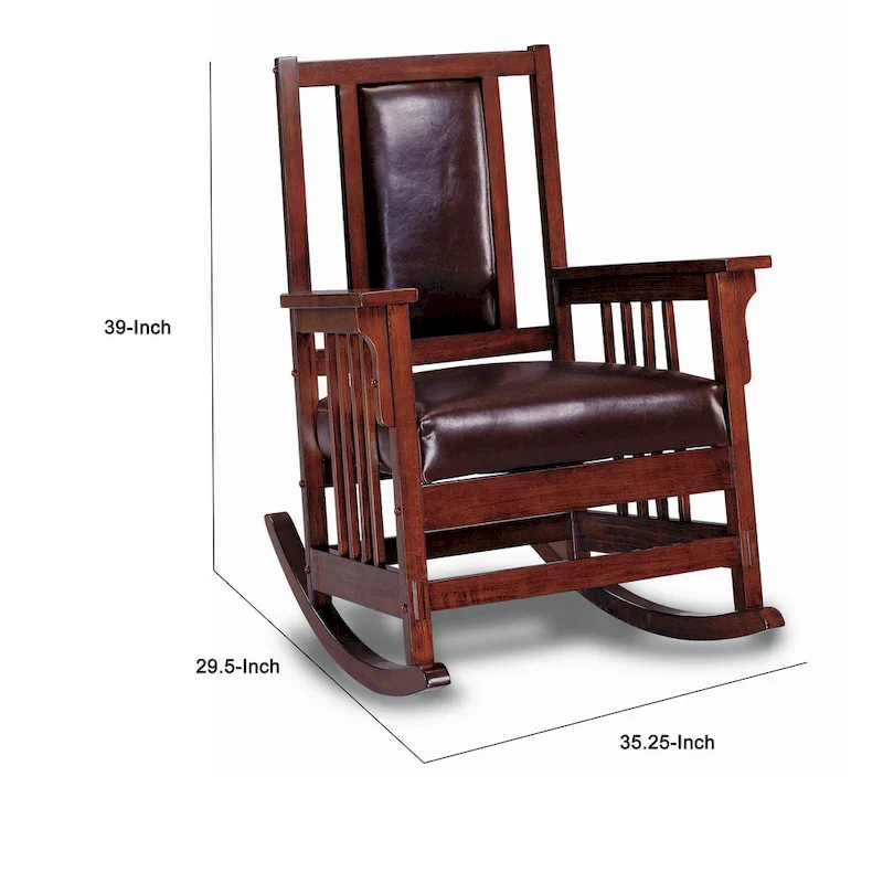 Mission Style Rocking Chair, Leather Upholstered Seat & Back, Tobacco and Dark Brown