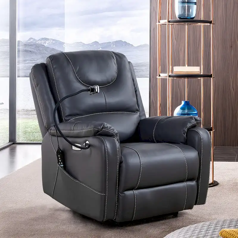 Black Power Recliner Chair, with Massage, Heating, USB Ports, Phone Holder, and Side Pockets, Adjustable Recline up to 139