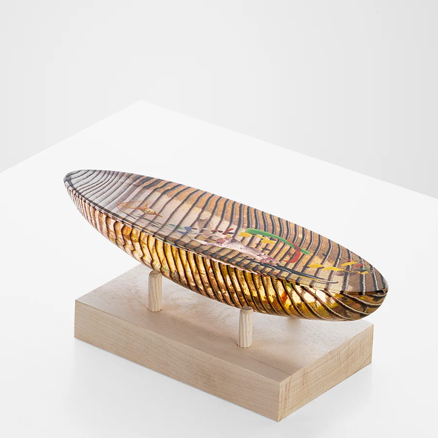 Boat Diver Amber Glass Art, Limited Edition 500