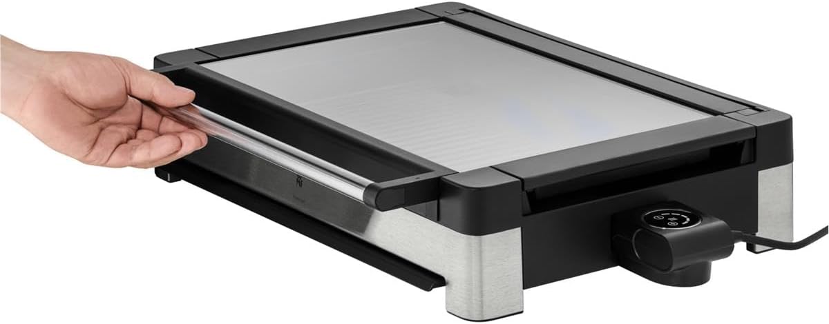 WMF Lono Tischgrill elektrisch mit Glasdeckel, beschichtete Grillplatte, herausnehmbare Auffangschale, spülmaschinenfest, Edelstahl matt, 2200 Watt