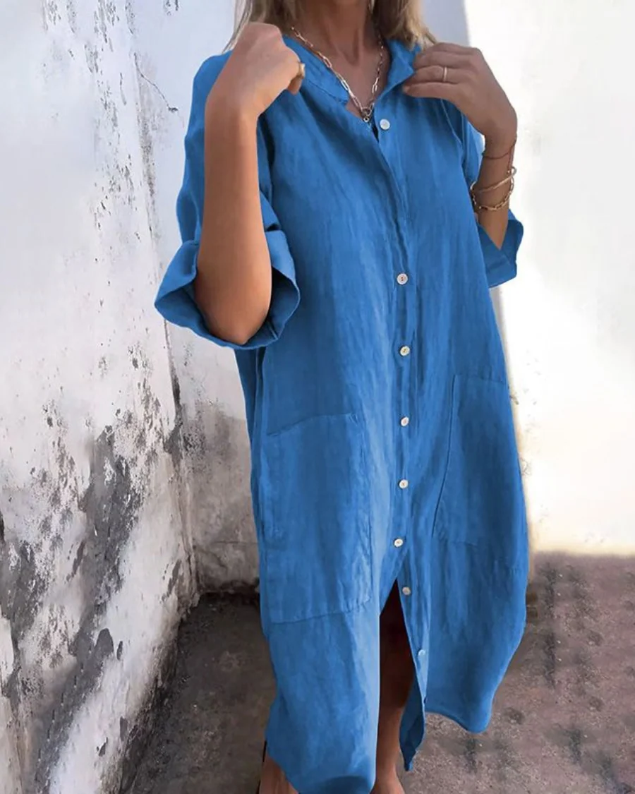 Women��s Boho Shirt Dress Relaxed Fit with Adjustable Waist