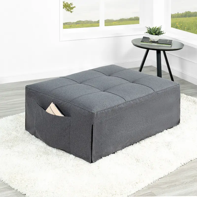 Sleeper Chair Bed, 4 In 1 Multi-Function Convertible Ottoman Bed, Breathable Linen Bed Chair, Convertible Sofa Bed