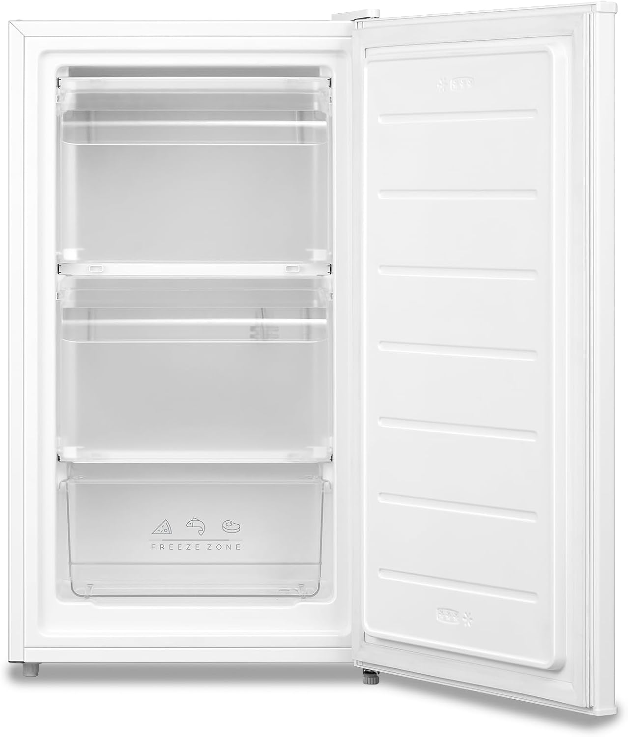 COMFEE' RCU60WH2(E) 60L Gefrierschrank senkrecht mit Schubladen, 3x Gefrierschublade, Eintür, einstellbare Temperatur, umkehrbare Tür, leise, Freistehend, Weiß