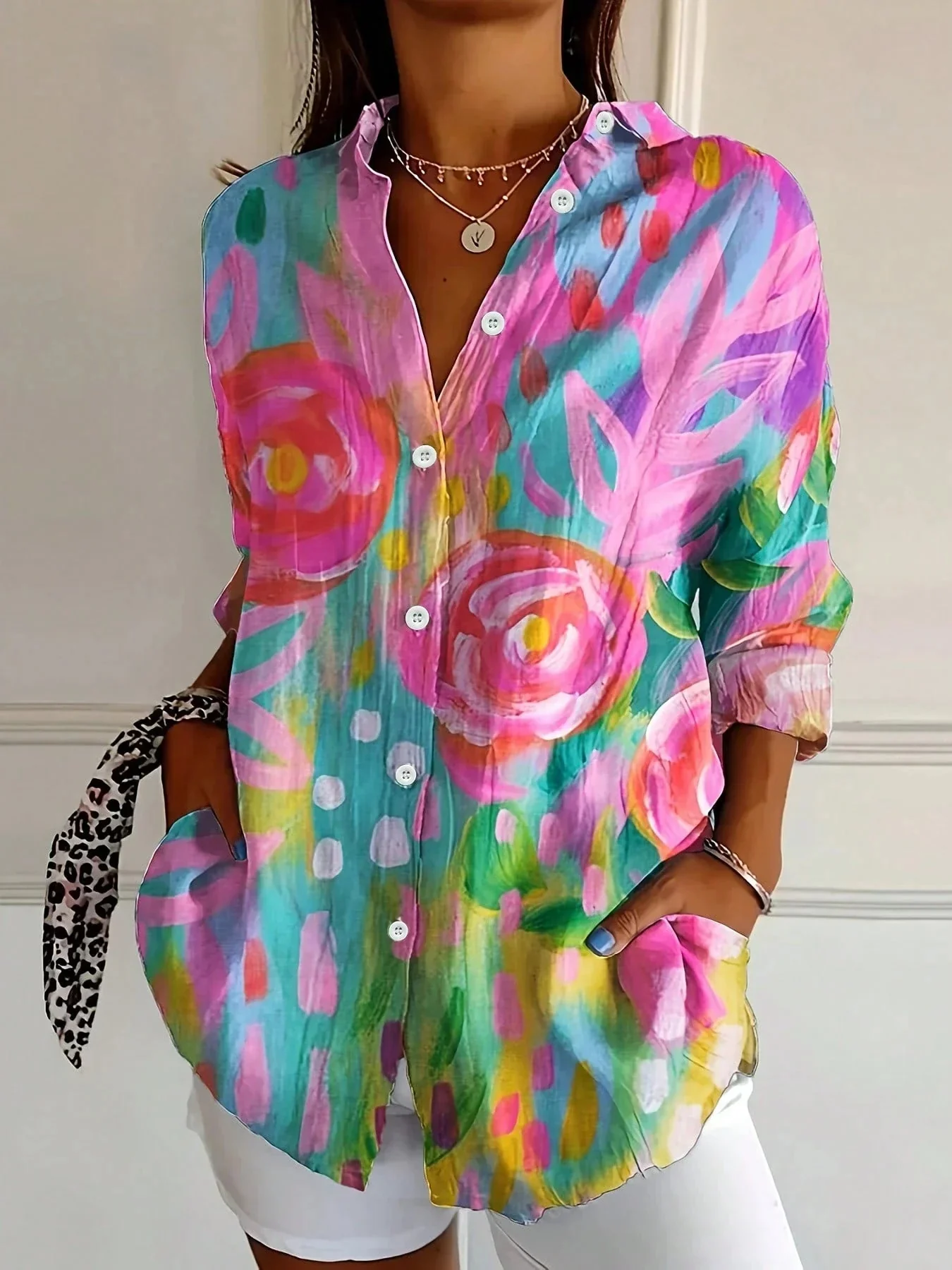 Women��s Colorful Blouse Playful Print Lightweight Summer Style