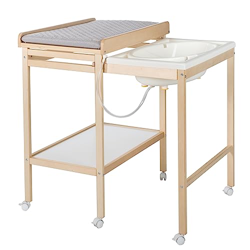 roba Fasciatoio   Vasca da Bagno Baby Pool   Materassino Idrorepellente roba Style Grigio   Scorrevole   con Tubo di Scarico   6 Ruote con Freni   Legno Naturale e Bianco : Amazon.it: Prima infanzia