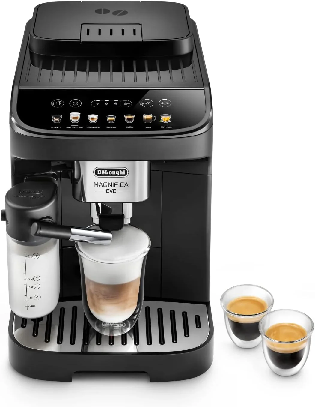 De'Longhi Magnifica Evo ECAM 292.81.B automata kávéfőző LatteCrema tejhabosító rendszerrel, 7 közvetlen választógomb a cappuccino, eszpresszó és további kávékülönlegességek elkészítéséhez, 2 csészés funkció, fekete