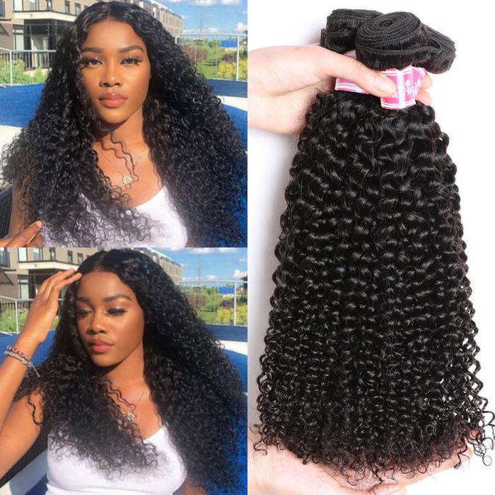 Unprocessed Curly Virgin Hair 3 Bundles With 4*4 Lace Closure Free Par 100% Human Hair