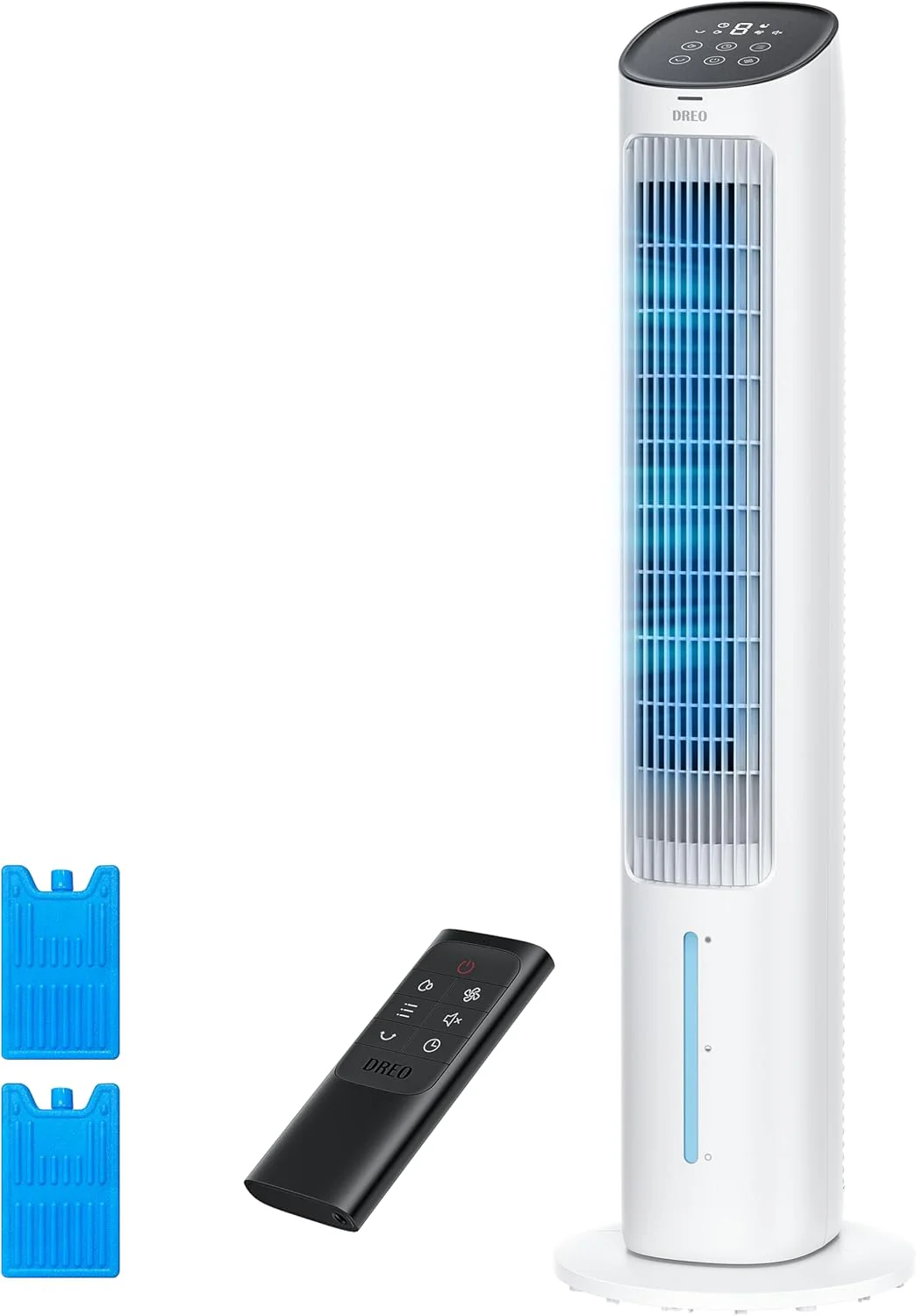 DREO Portable Air Conditioners Fan, 40锟�?Standing Fans that Blow Cold Air, Portable AC锟�?0掳 Oscillating Evaporative Air Cooler锛�Removable Water Tank, Ice Packs, Remote Control, 4 Speeds, 7H Timer, White