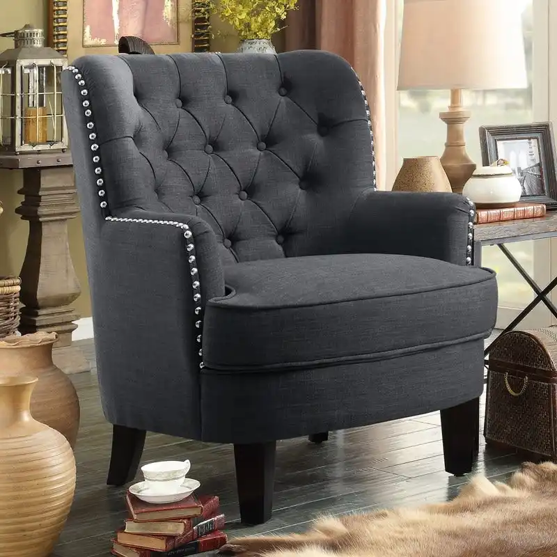 Moser Bay Mignon Velvet / Linen 30  Wide Tufted Wingback Accent Chair