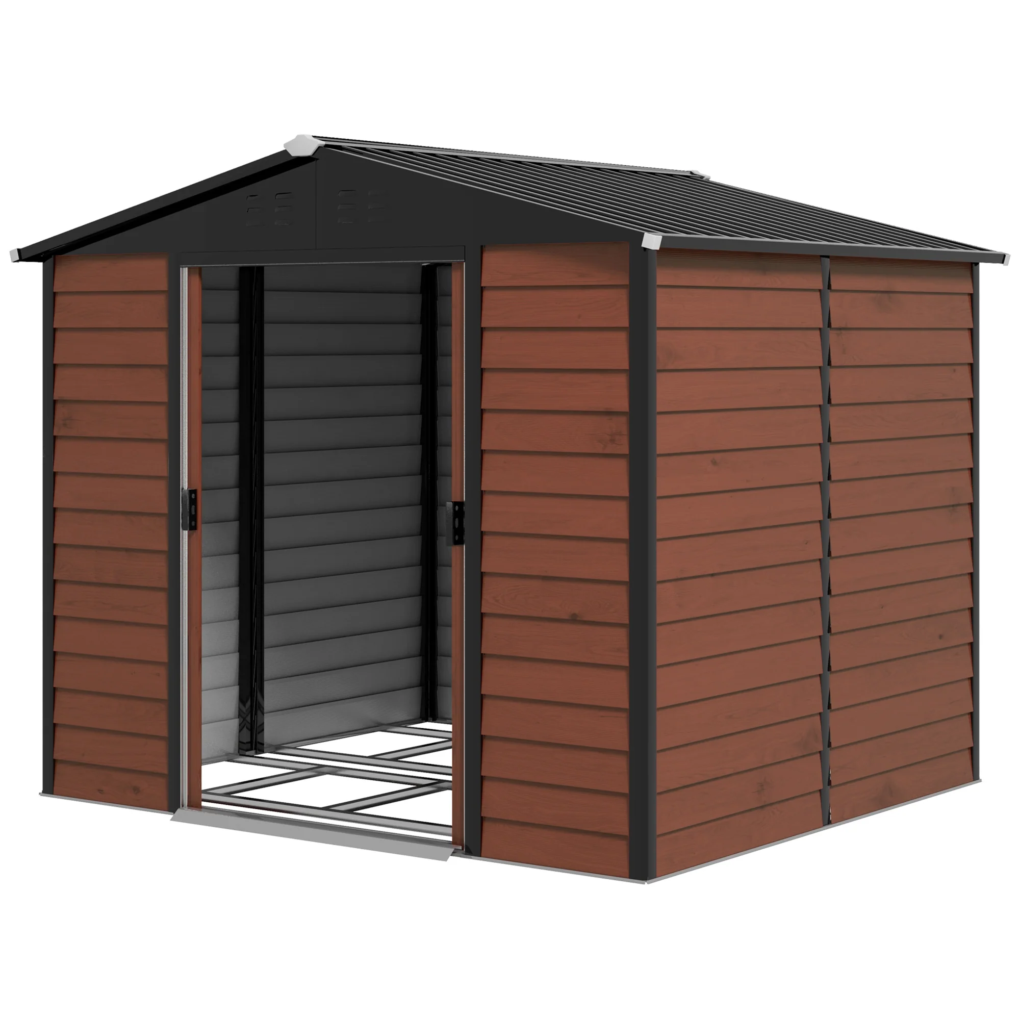 Outsunny Metalen Tuinschuur, Weerbestendig & Roestvrij, Afsluitbaar, 2,40 x 2,06 x 1,98 m, Teak