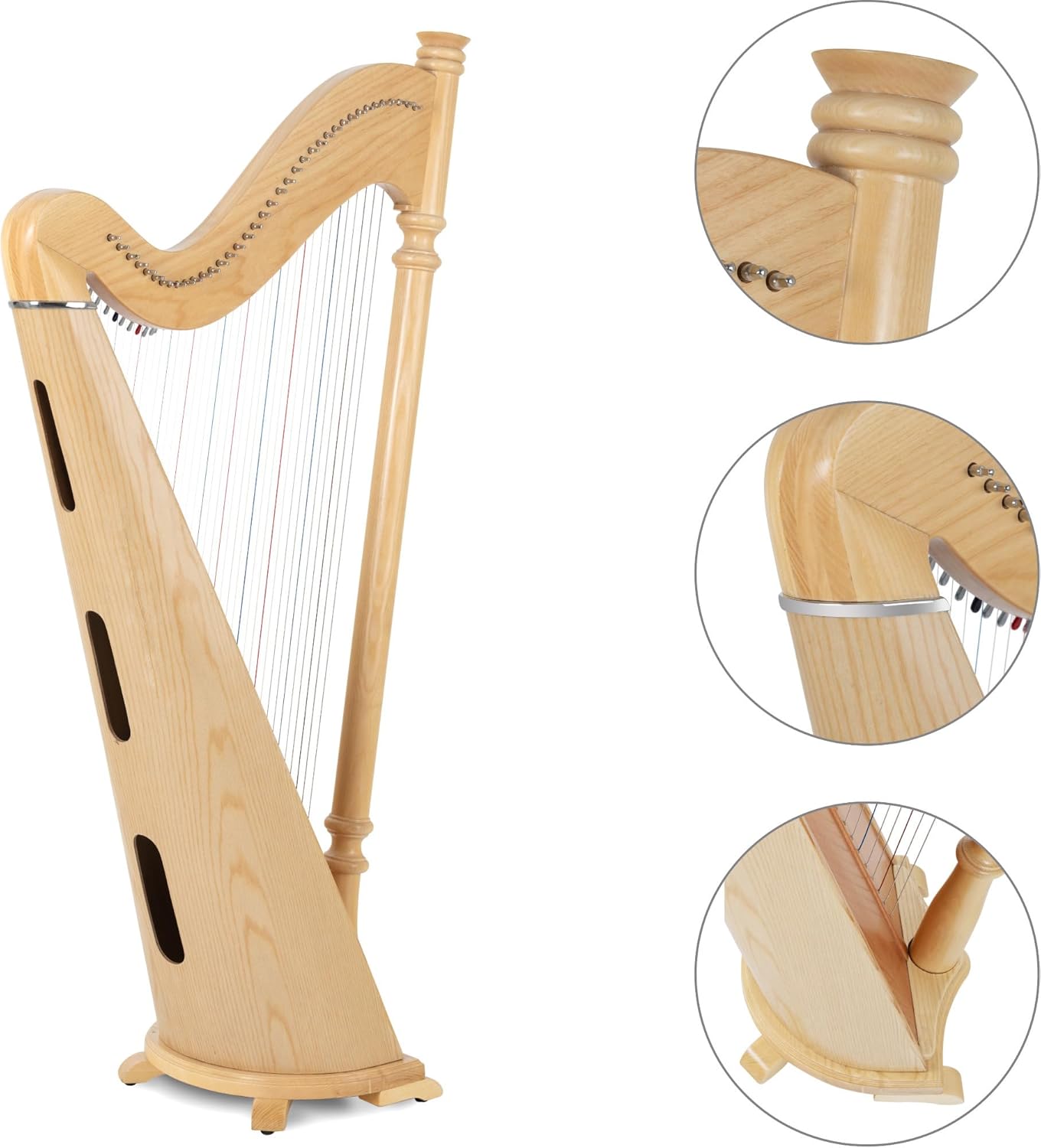 Classic Cantabile P-38 Hakenharfe - Einsteiger-Harfe mit 38 Saiten - In Es-Dur gestimmt - Mit Halbtonmechanik - Aus Esche, Buche und Fichte gefertigt - Tasche und 2 Stimmschlüssel - Höhe: 152 cm