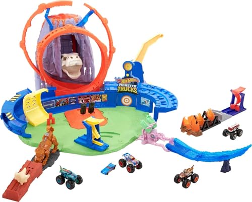 Hot Wheels   Playset Monster Trucks Arena Vulcano con Luci, Suoni e 2 Veicoli e 2 Lanciatori, Giocattolo per Bambini 4 Anni, GYL14 : Giochi e giocattoli