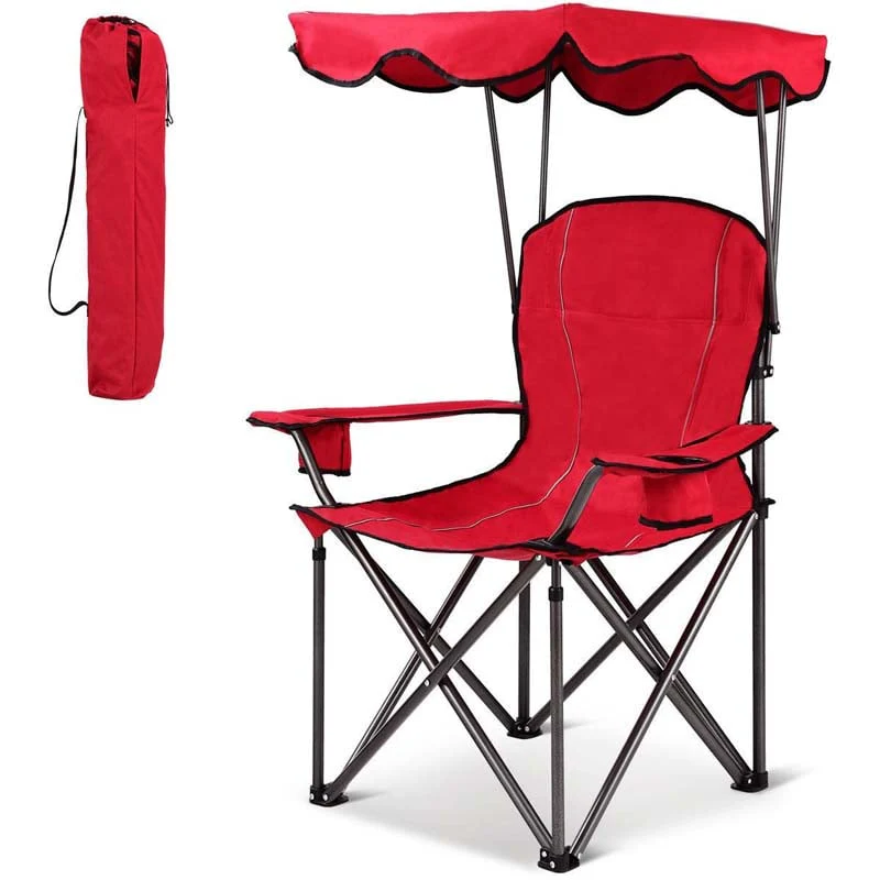 Outdoor Canopy Chair Portable Folding Beach Chair With 2 Cup Holders 600D Pvc Fabric Camping Chair Lawn Chair - Comfortable And Ergonomic Design