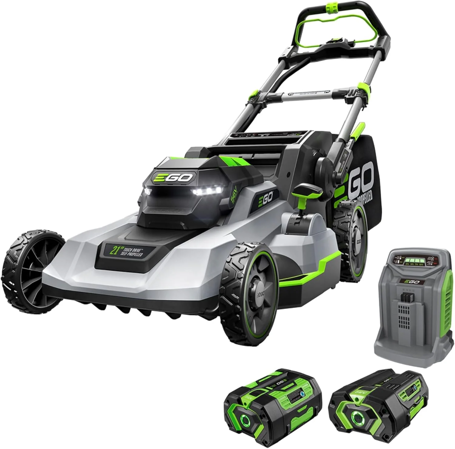 EGO POWER+ elektromos fűnyíró, önjáró, akkus, Touch Drive technológiával, 56 V 6,0 Ah akkumulátorral, 4,0 Ah akkumulátorral és gyorstöltővel - LM2123SP-2