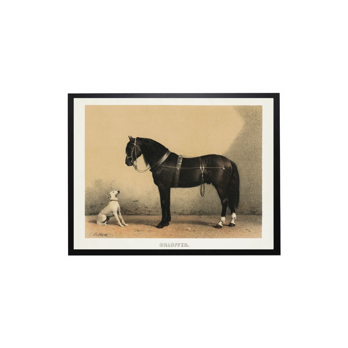 Vintage Horse & Dog Painting Framed Art