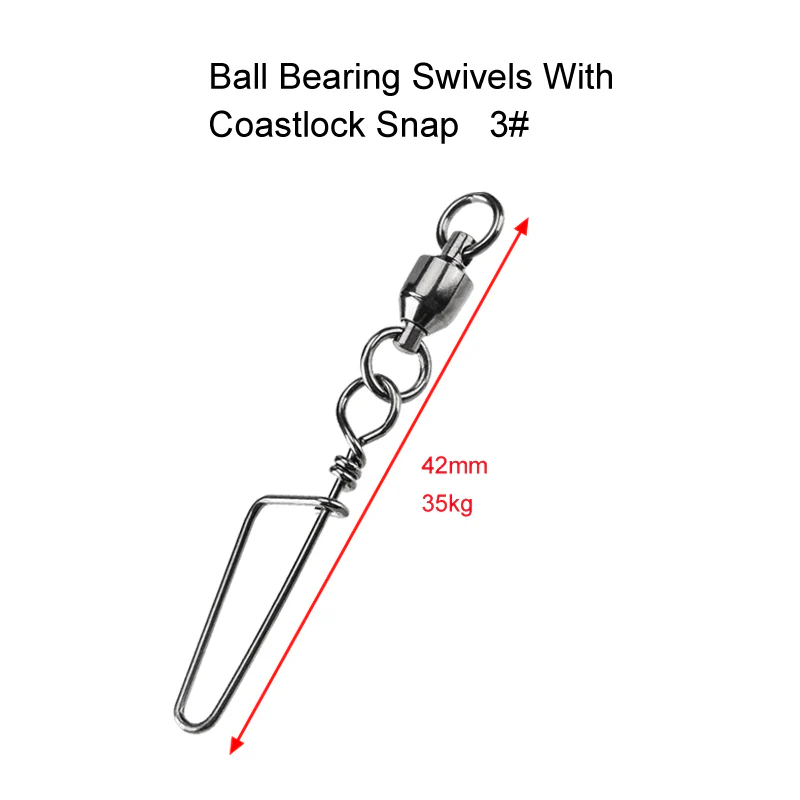 20 X Size 3# Ball Bearing Swivels with Coastlock Snap Fishing Tackle