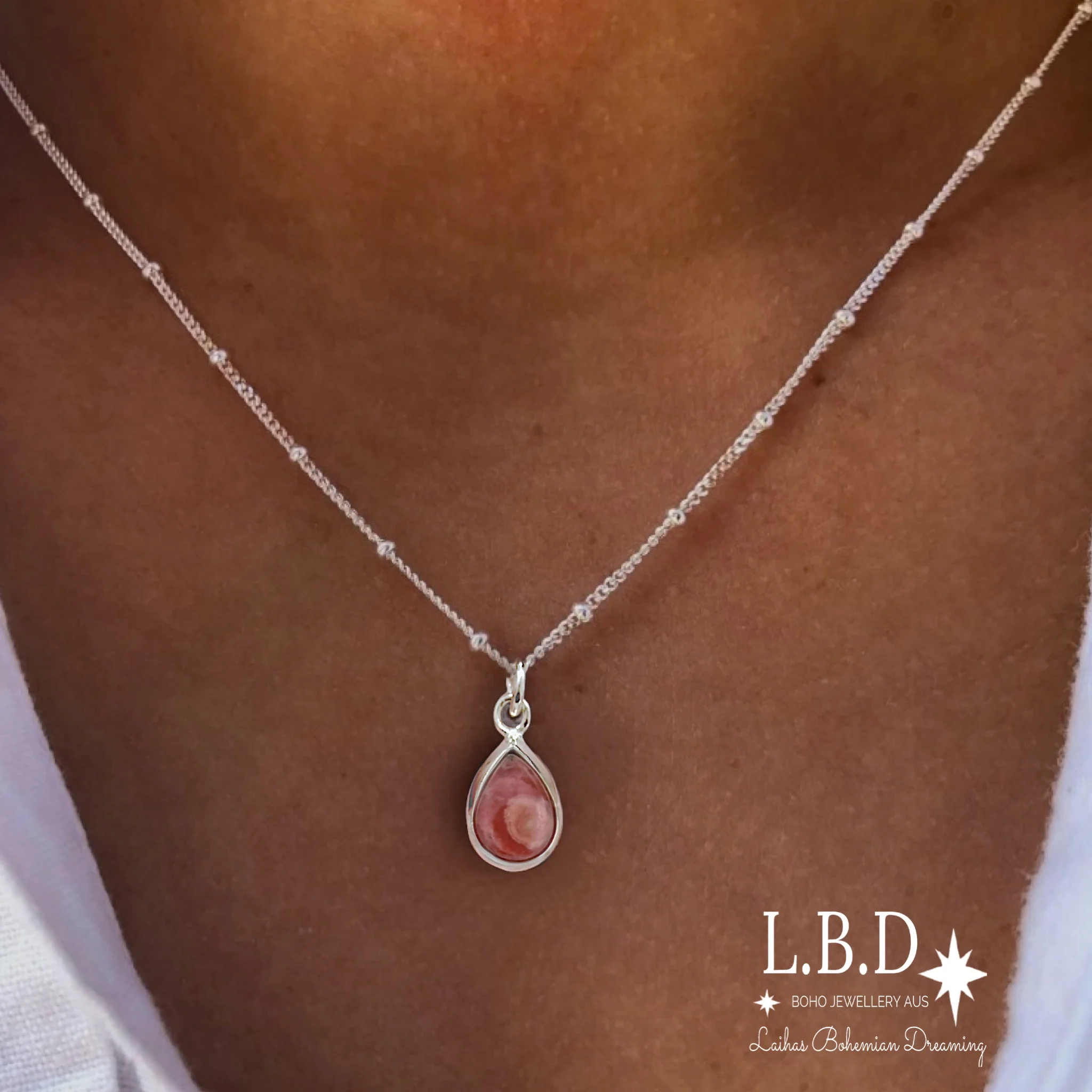 Laihas Mini Classic Chic Raindrop Rhodochrosite Necklace