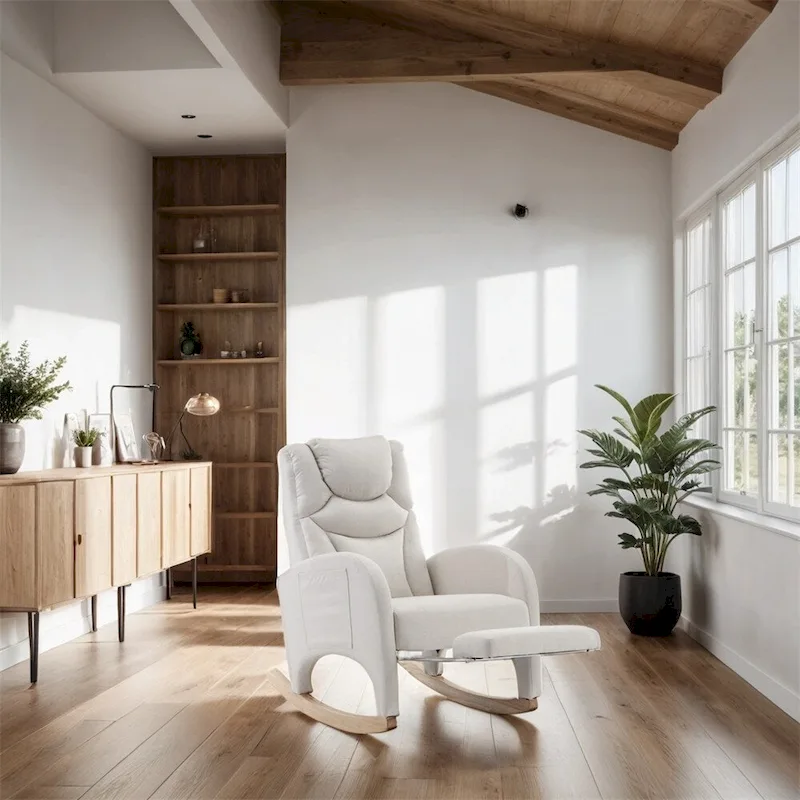 Ergonomic Fabric Nursery Rocking Chair With Adjustable Footrest