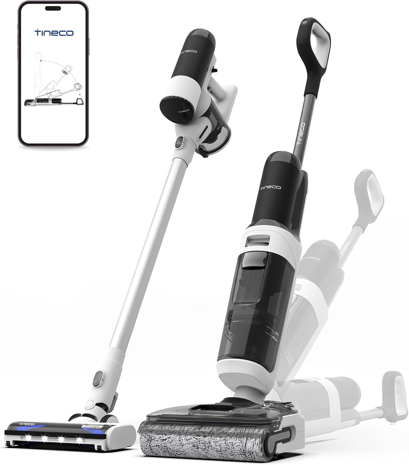 Tineco Floor One Switch S6 Stretch Aspirateur Laveur Sec Et Humide, Multifonction, 180° à Plat, Autonettoyant, 65 Minutes d'autonomie, Nettoyage des Bords des Deux côtés, Nettoyage de Toute la Maison