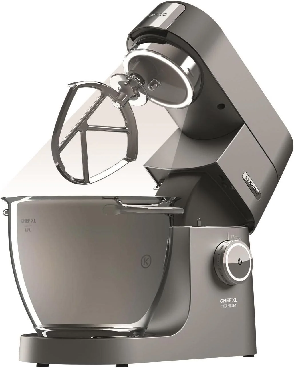 Kenwood Titanium Chef Baker KVL85.424SI Küchenmaschine mit integrierter Waage, inkl. 4-teiligem Patisserie-Set, 7 L und 5L Rührschüssel, stufenloser Geschwindigkeitsregler, 1200 W, Silber