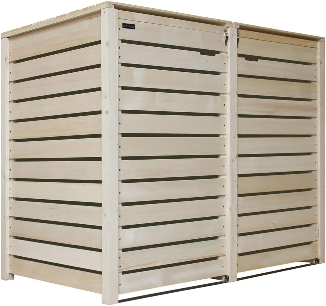 Mülltonnenbox Mülltonnenverkleidung Mülltonnecontainer für 2 Tonnen Holz 120L - 240L Natur mit Rückwand Hamburg