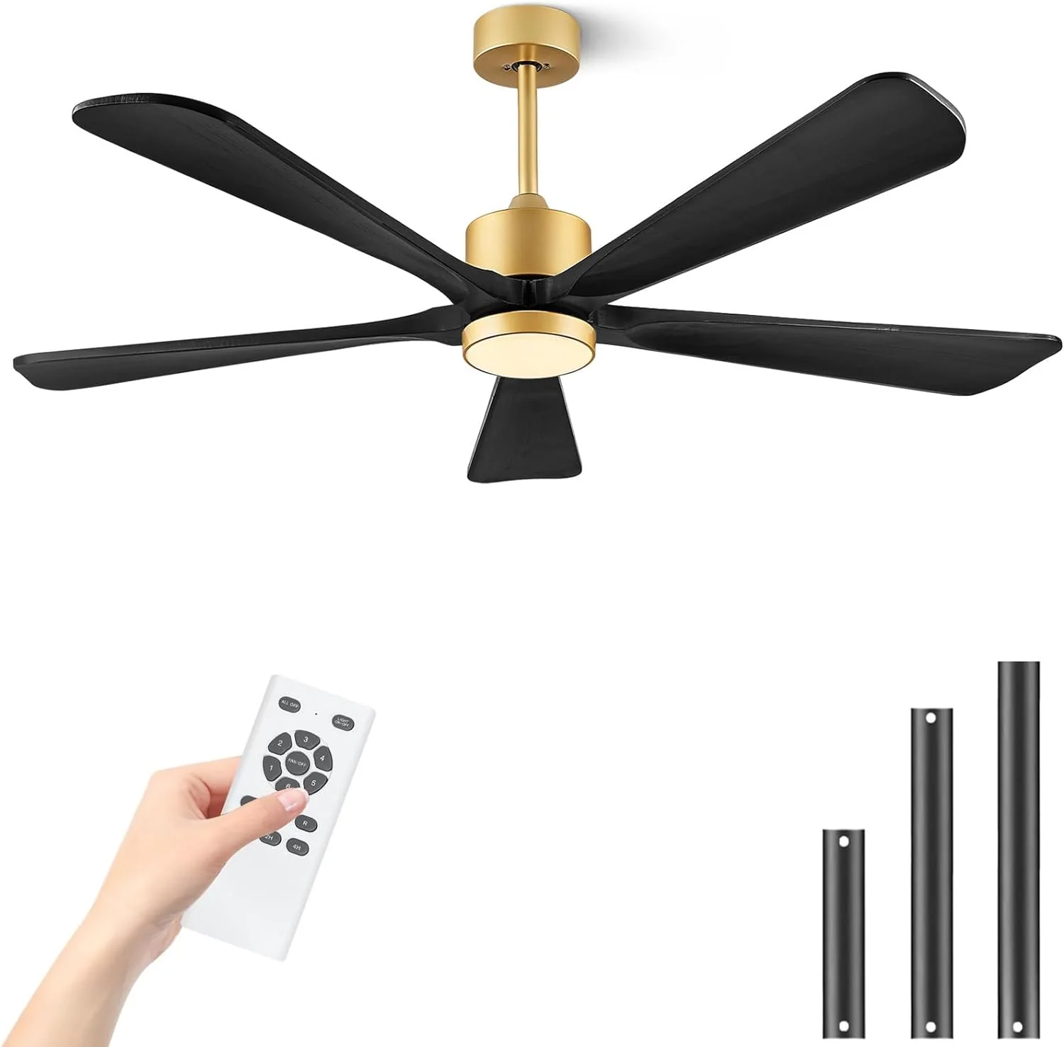 Ceiling Fans with Lights, 60 inch Outdoor Ceiling Fans with Lights for Patio and Remote Control, Modern Ceiling Fan with Light, 5 Solid Wood Blades 6-Speed Reversible DC Motor (Dark Brown)