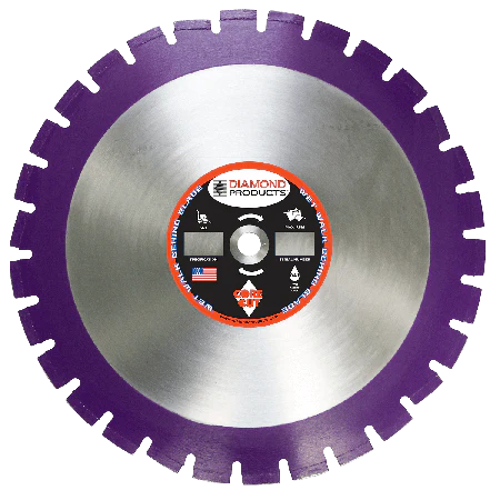 Diamond Products 36831;  39786  ~  36 Inch x .187 Inch x 1 Inch Imperial Purple (I) Asphalt/Green Concrete/Asphalt, Concrete Overlay Walk Behind Saw Diamond Blade with Metric Core and slant-segment for undercutting protection