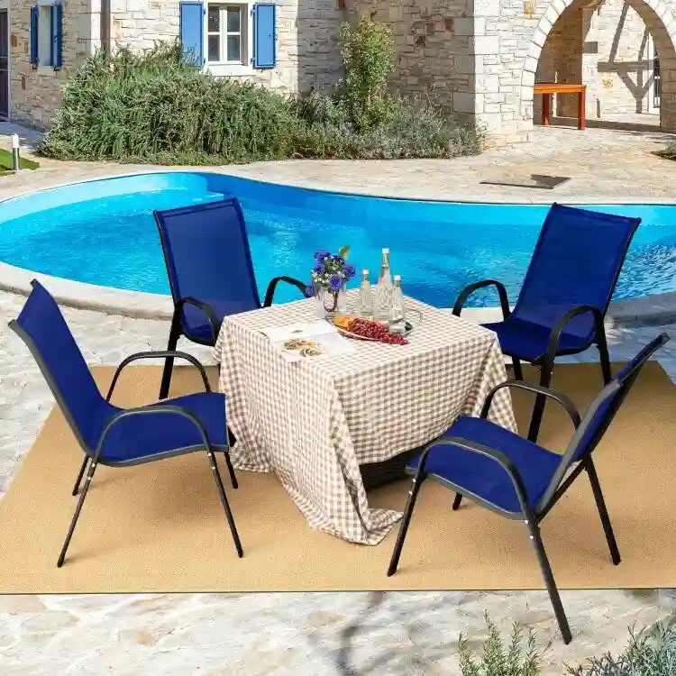 4 Pieces Stackable Patio Dining Chairs Set with Armrest - 29 x 21.5 x 35.5 (L x W x H)