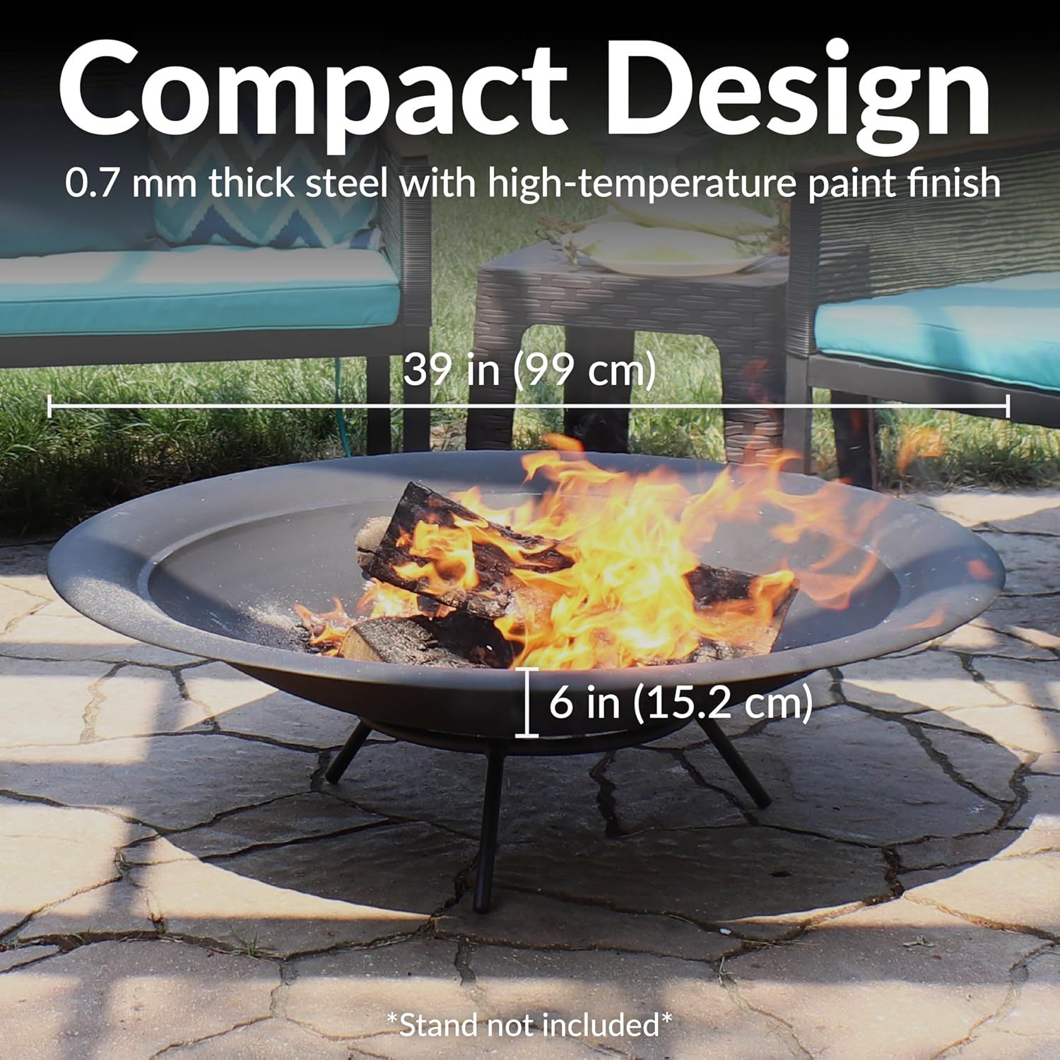 Sunnydaze 39-Inch Replacement Steel Fire Pit Bowl with Round Spark Screen - High-Temperature Painted Finish