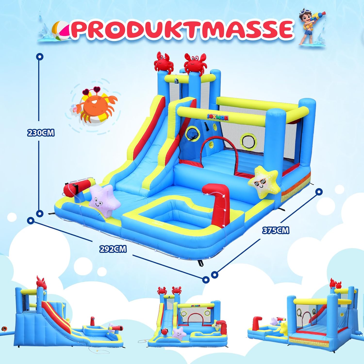 Bonnlo hüpfburg Indoor/Outdoor, hüpfburg mit Gebläse und Troken-/Wasserrutsche, Spielhaus Outdoor für Kinder ab 3 Jahre (Blau-XXL)
