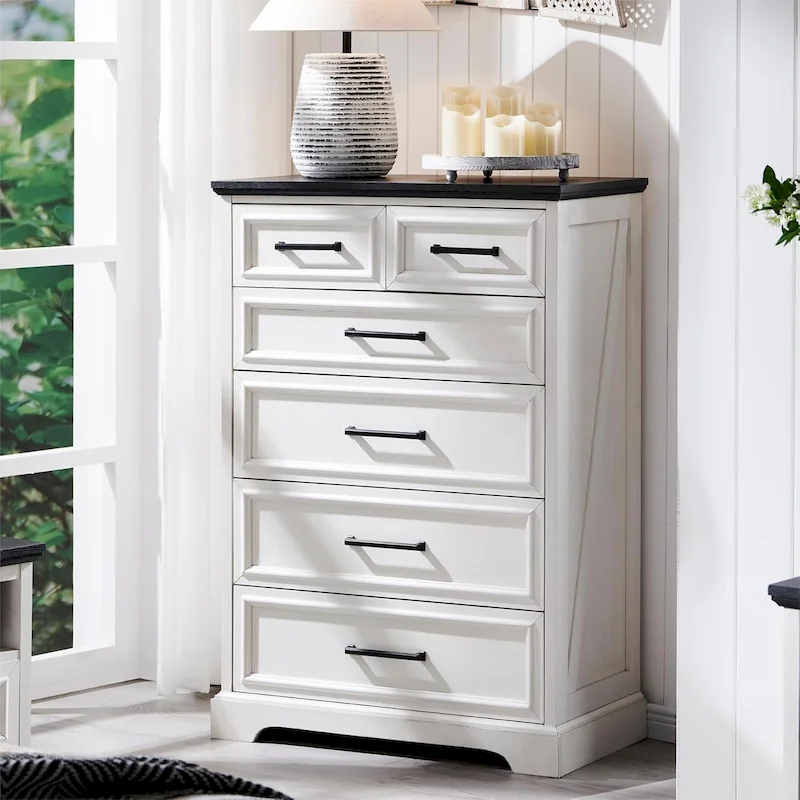 Farmhouse 6 Drawers Dresser Chests, Wood Rustic Chest of Drawers