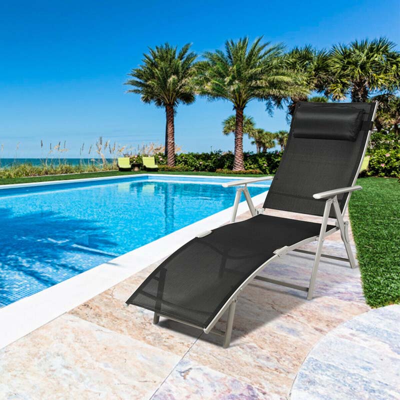 7 Position Folding Outdoor Chaise Lounge Chair Lightweight Patio Pool Chair Sun Lounger With Cushion Amp Pillow - Comfortable And Ergonomic Design