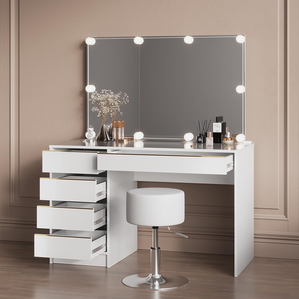 Livinity Schminktisch Imola, Weiß/Gold, 120 cm mit LED Beleuchtung