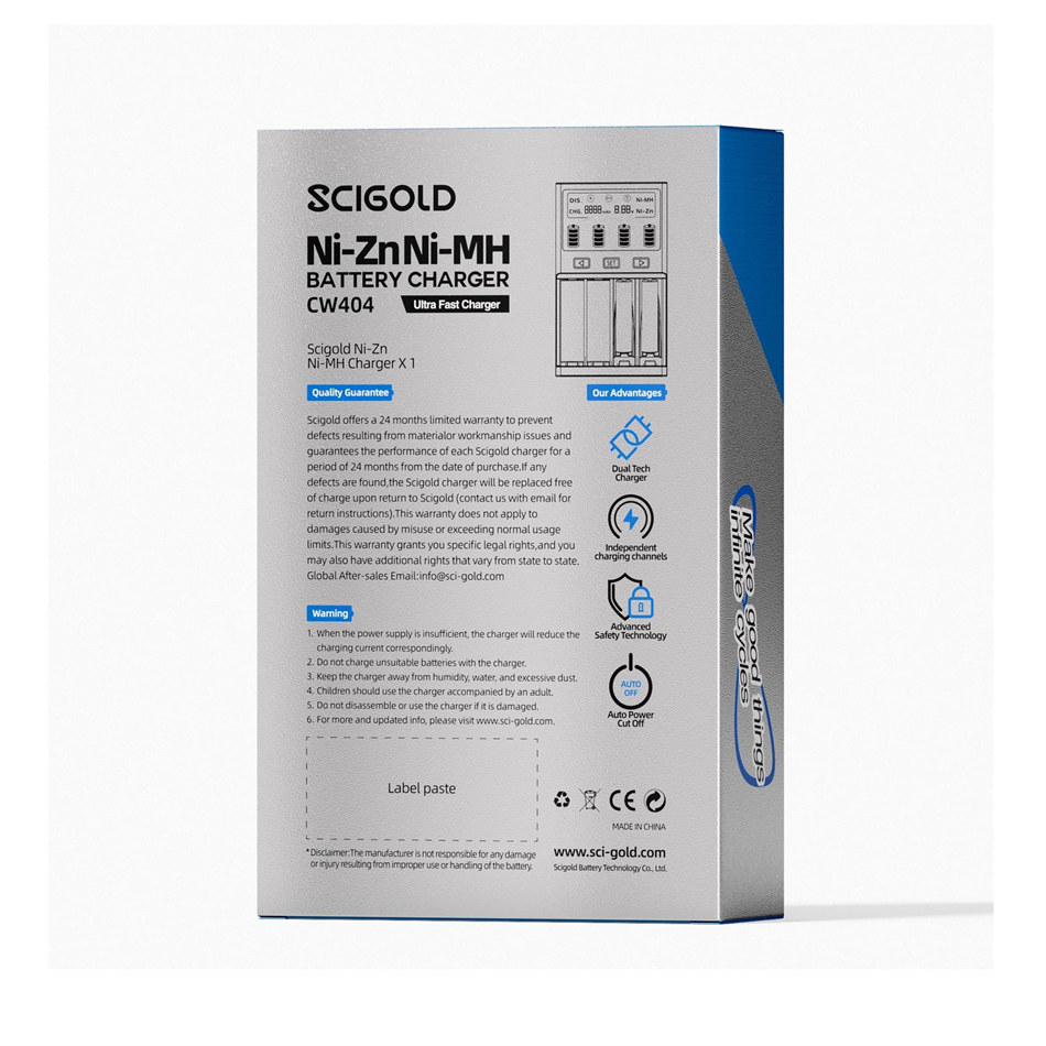 Scigold 4 Bay Ni-Zn/Ni-MH Battery Fast Smart Charger with LCD Display
