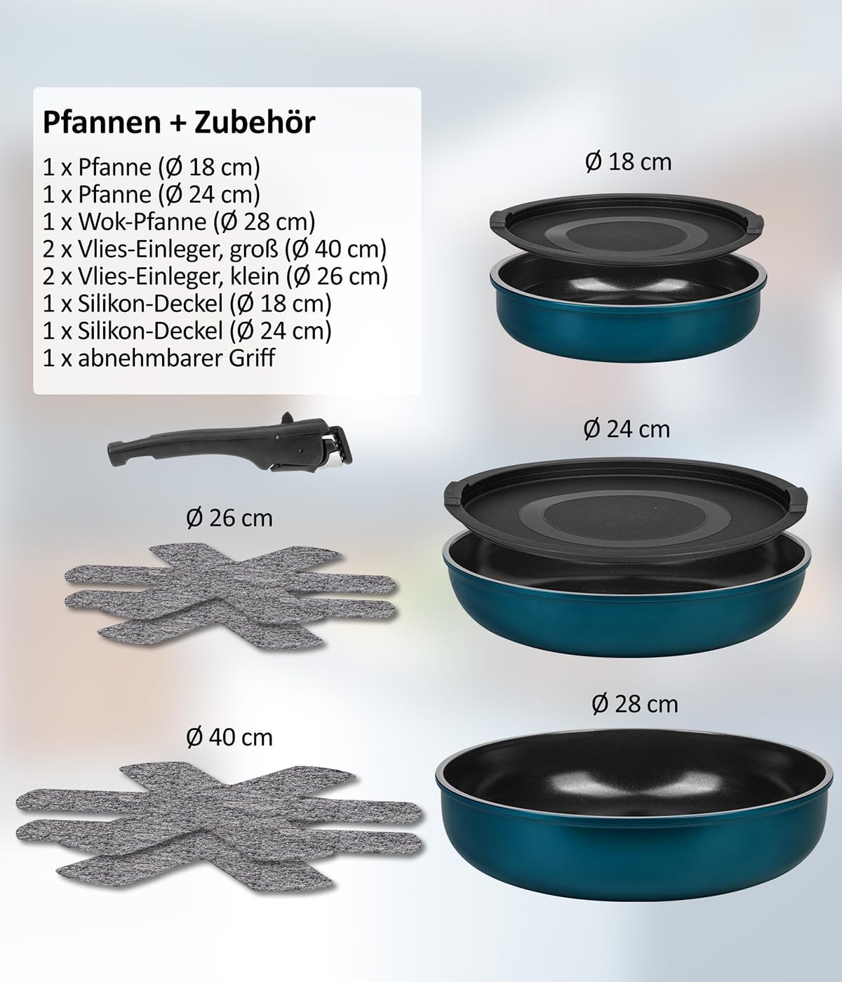 Kelton Pfannenset Töpfe Set 3 in 1 mit Deckel und Gemüseschneider 27 tlg., Kochgeschirr mit Pfannen und Kochtöpfen mit Antihaft Beschschichtung, PFOA & PTFE-frei, abnehmbarer Griff