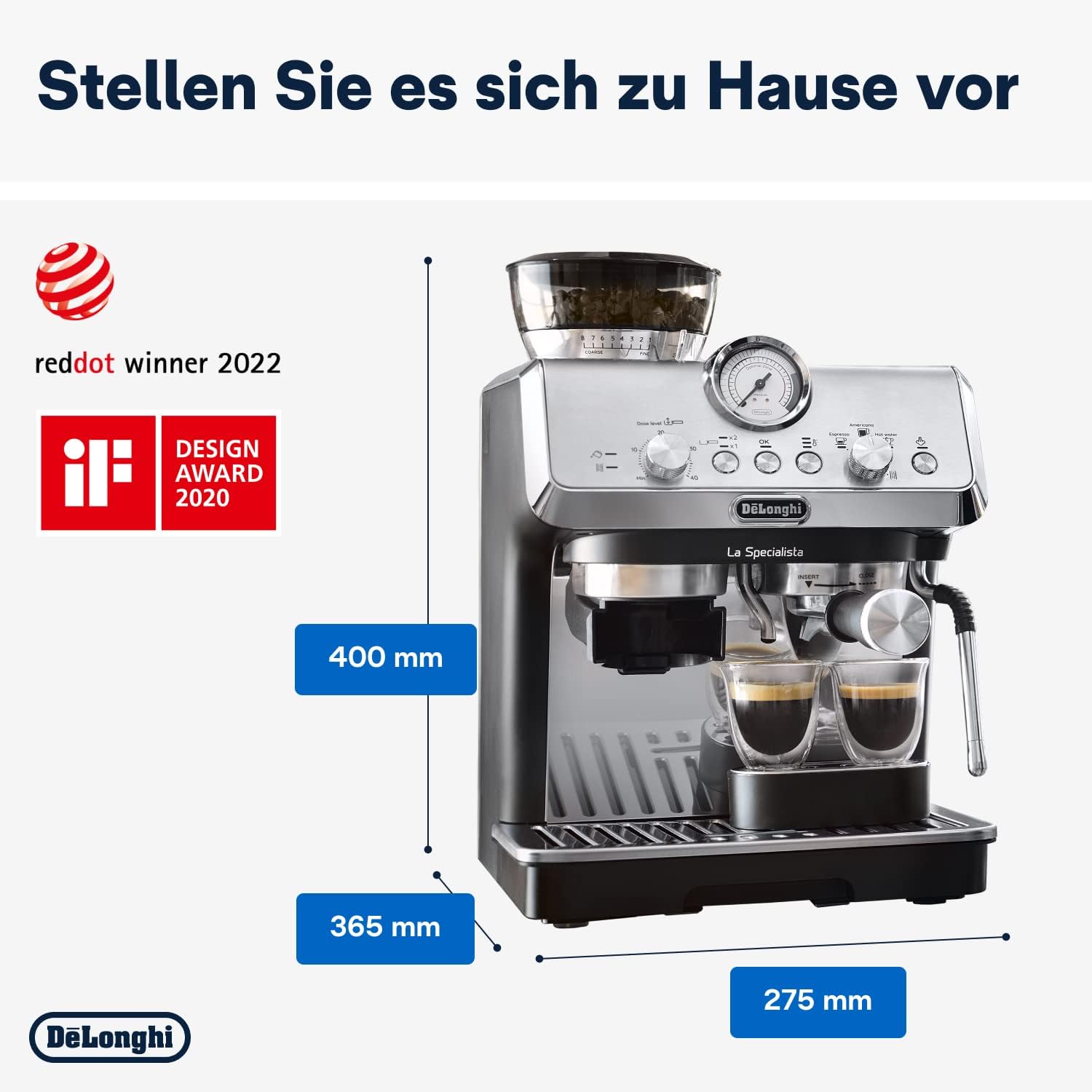 De'Longhi La Specialista Arte EC9155. MB Machine met zeven dragers, espressomachine met molen, 8 malingen, 15 bar, 3 temperaturen, melkopschuimmondstuk, 1300 W, tank van 1,5 l, roestvrij staal/zwart incl. barista-kit