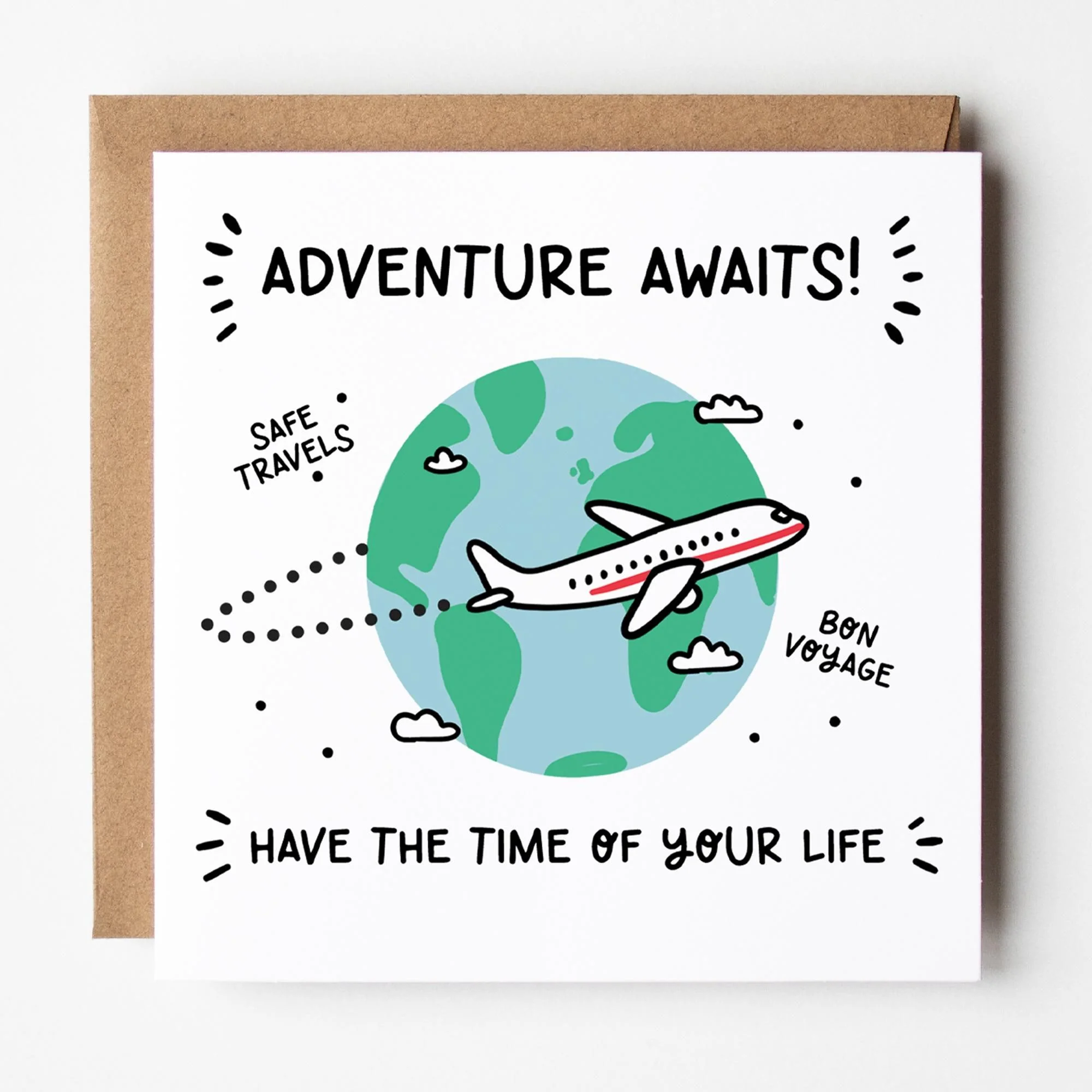 Adventure Awaits Travellers Card: Safe Travels, Bon Voyage with Kraft envelope
