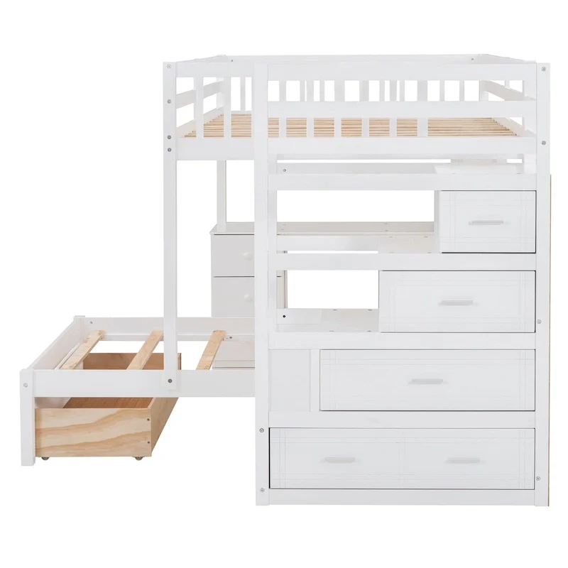 Full Over Twin Bunk Bed with Desk, Drawers and Shelves