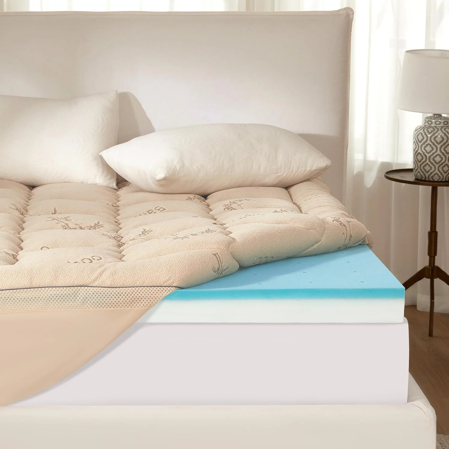 BEDLORE 4 Inch Memory Foam Mattress Topper King,2-in-1 Dual Layer Design (2